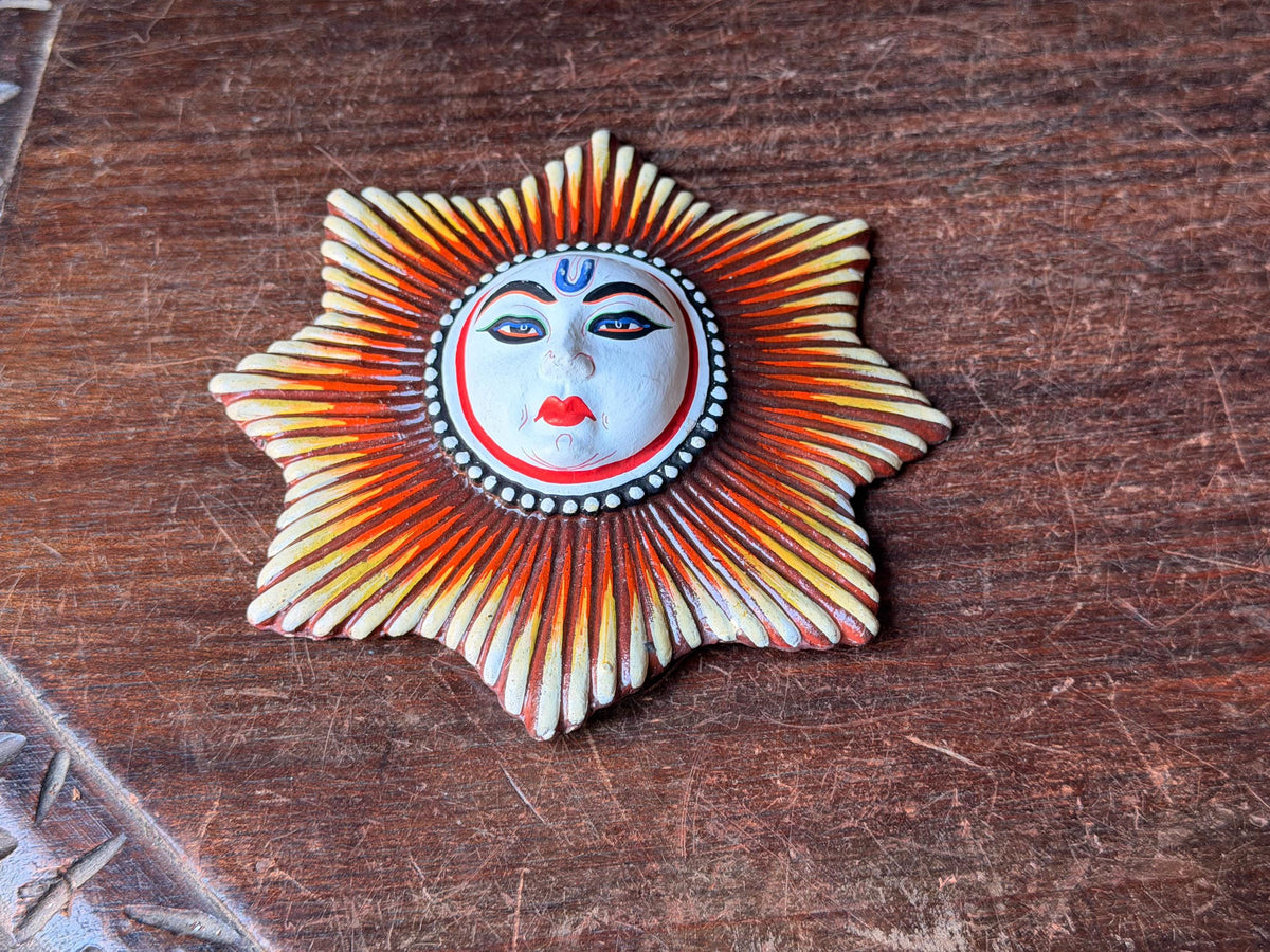 Hand Painted Sunburst Celestial Wall Plaque Folk Art Sun Medallion Accent 6.2"