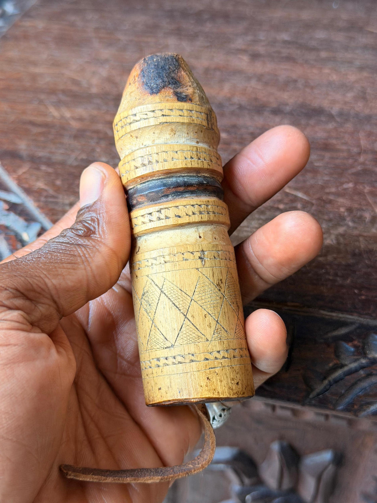 Vintage Mauritania Hand Carved Wood Container Saharan Tribal Vessel Case 4.7"