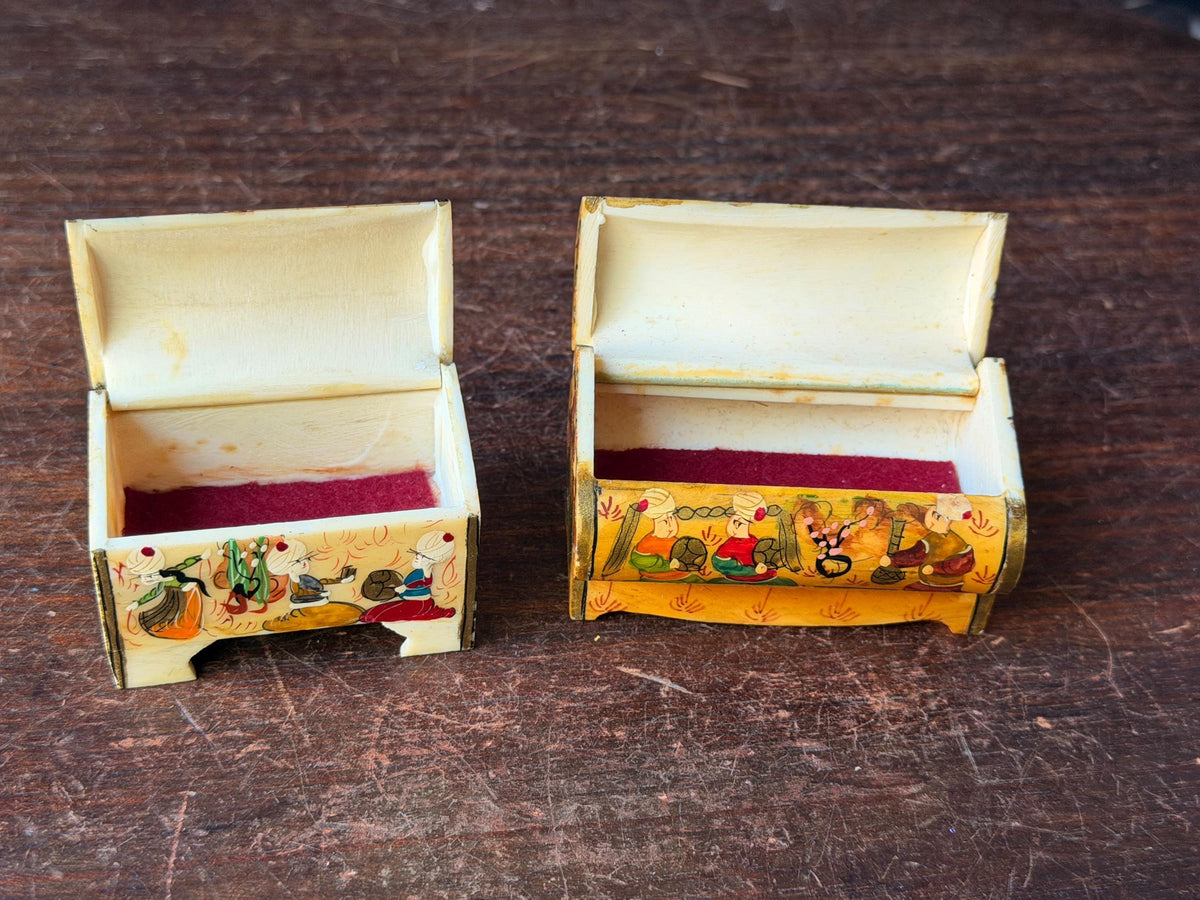 Vintage Hand Painted Miniature Casket Box Lot Near Eastern Court Scene Set 2