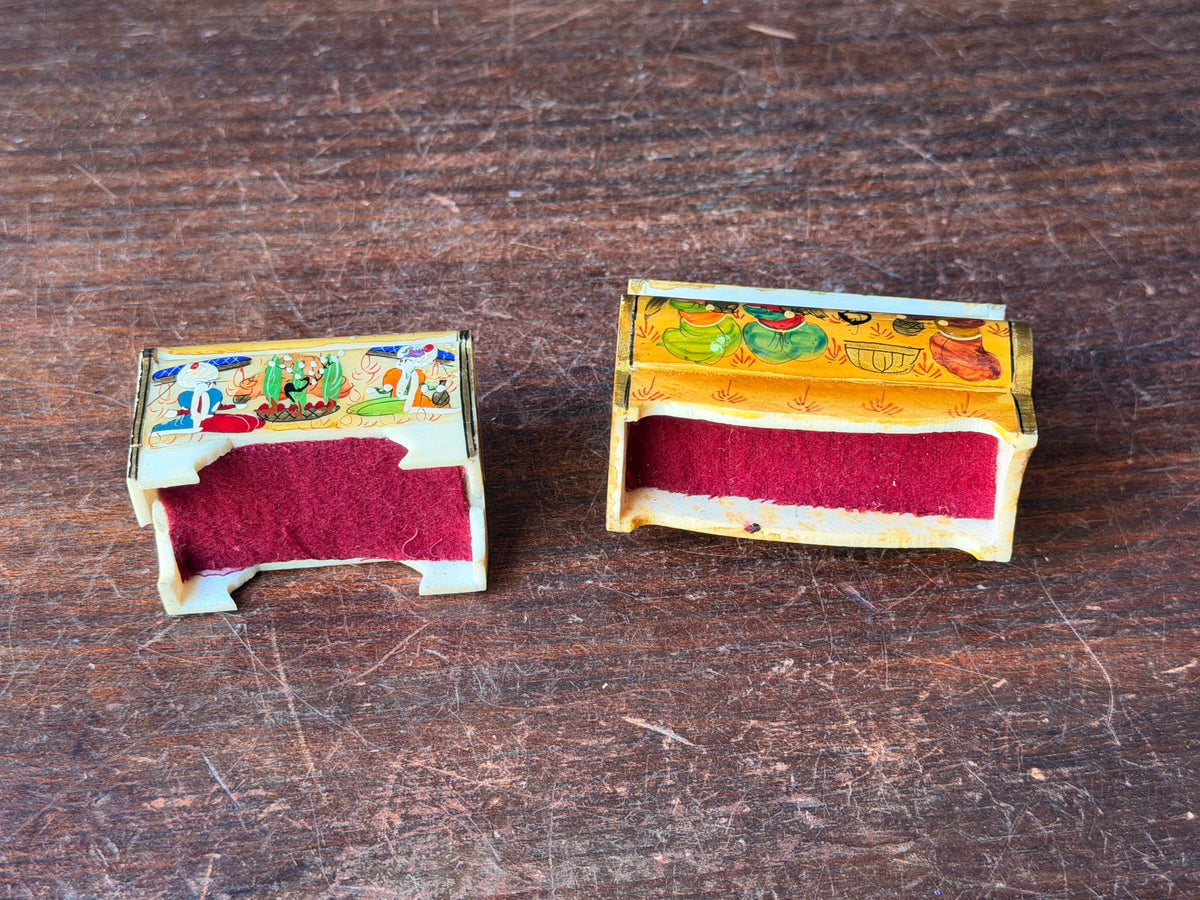 Vintage Hand Painted Miniature Casket Box Lot Near Eastern Court Scene Set 2