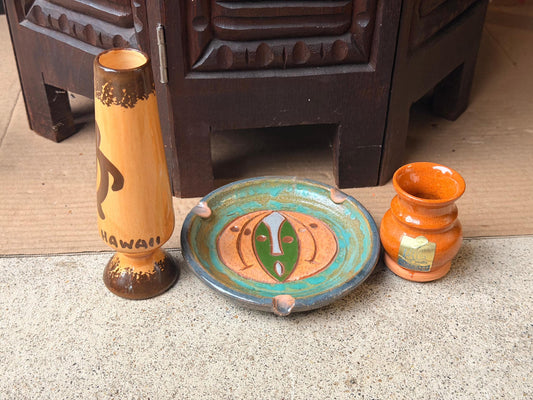 Vintage Hawaiian Turtle Vase Jamestown VA Pottery & Central African Dish Set