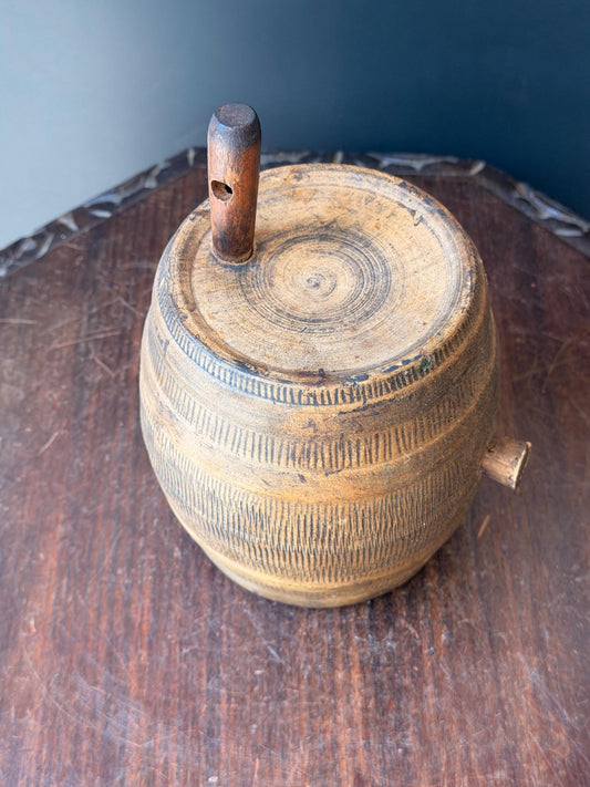 Vintage Handcrafted Ceramic Barrel Vessel Terracotta Folk Art Decorative Flask