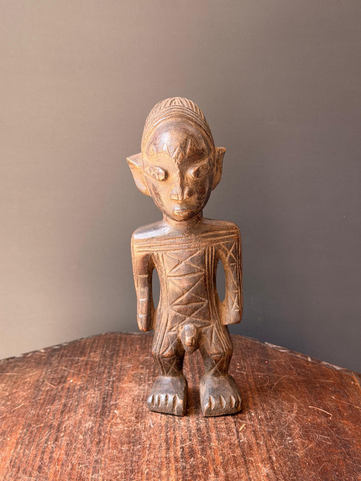 Vintage Mangbetu Hand Carved Wooden Figure Congo African Tribal Art 11"