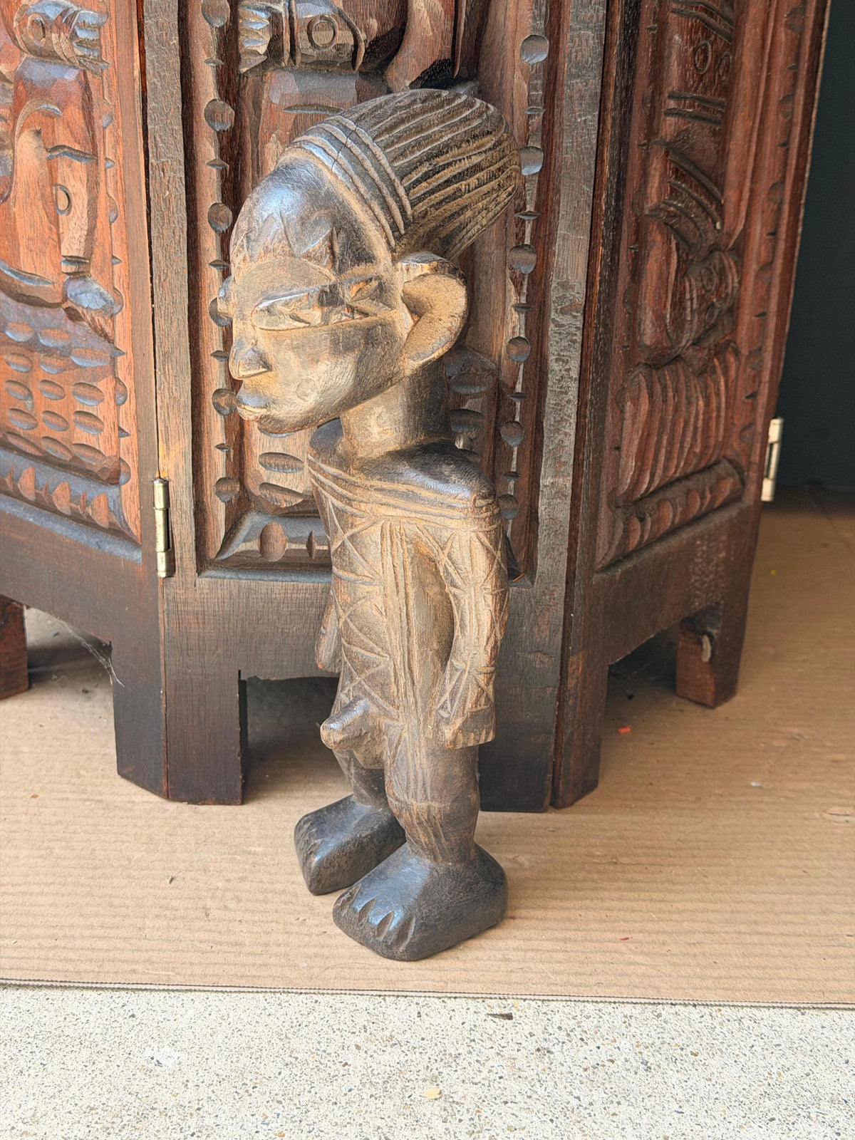 Vintage Mangbetu Hand Carved Wooden Figure Congo African Tribal Art 11"