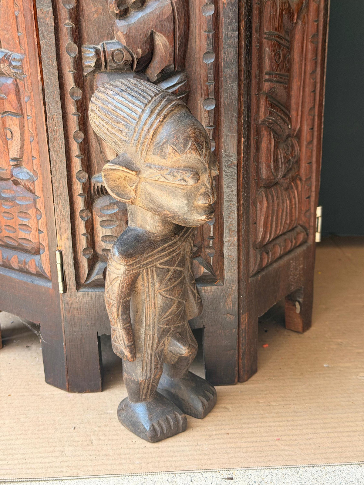 Vintage Mangbetu Hand Carved Wooden Figure Congo African Tribal Art 11"