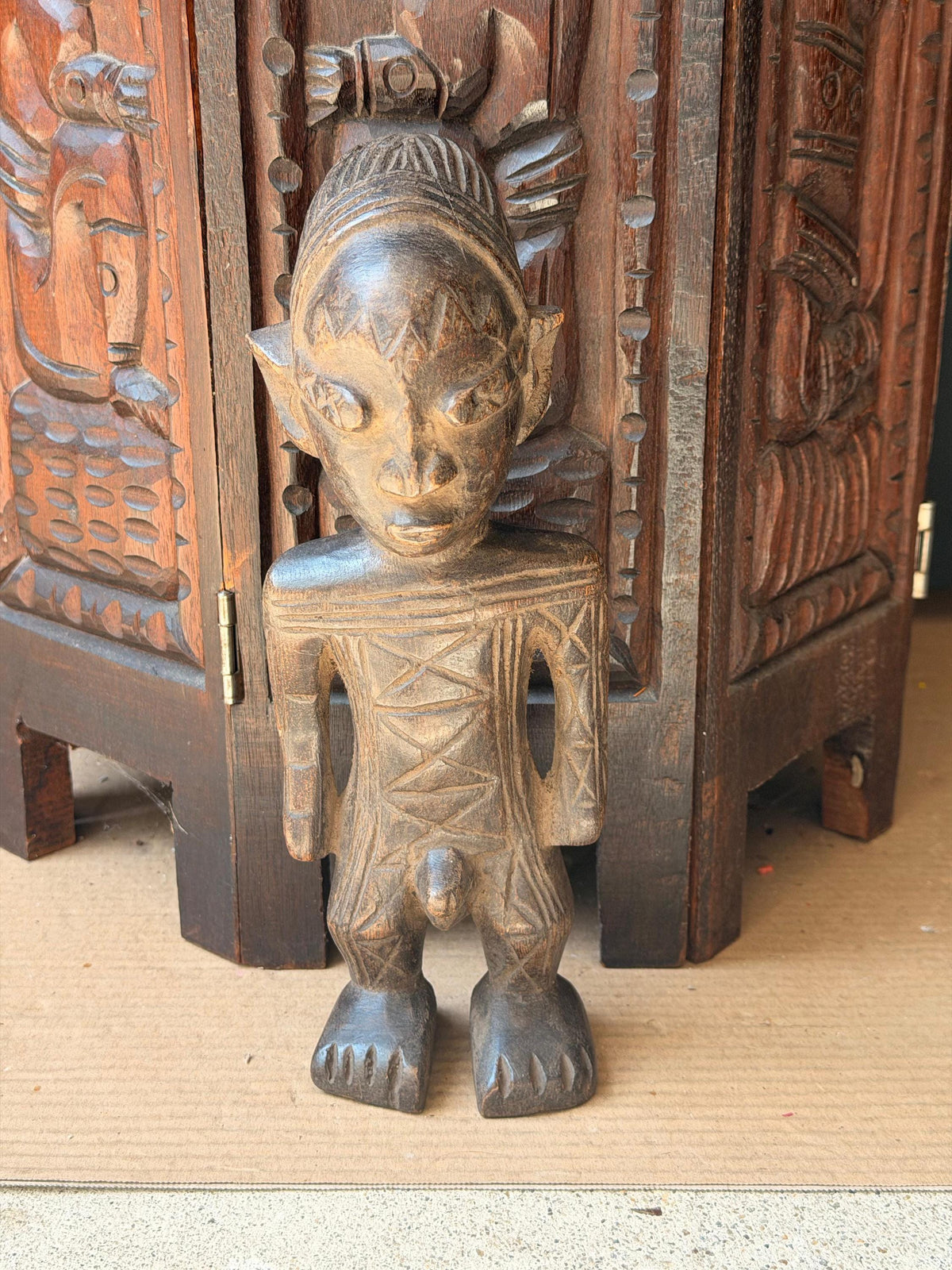Vintage Mangbetu Hand Carved Wooden Figure Congo African Tribal Art 11"