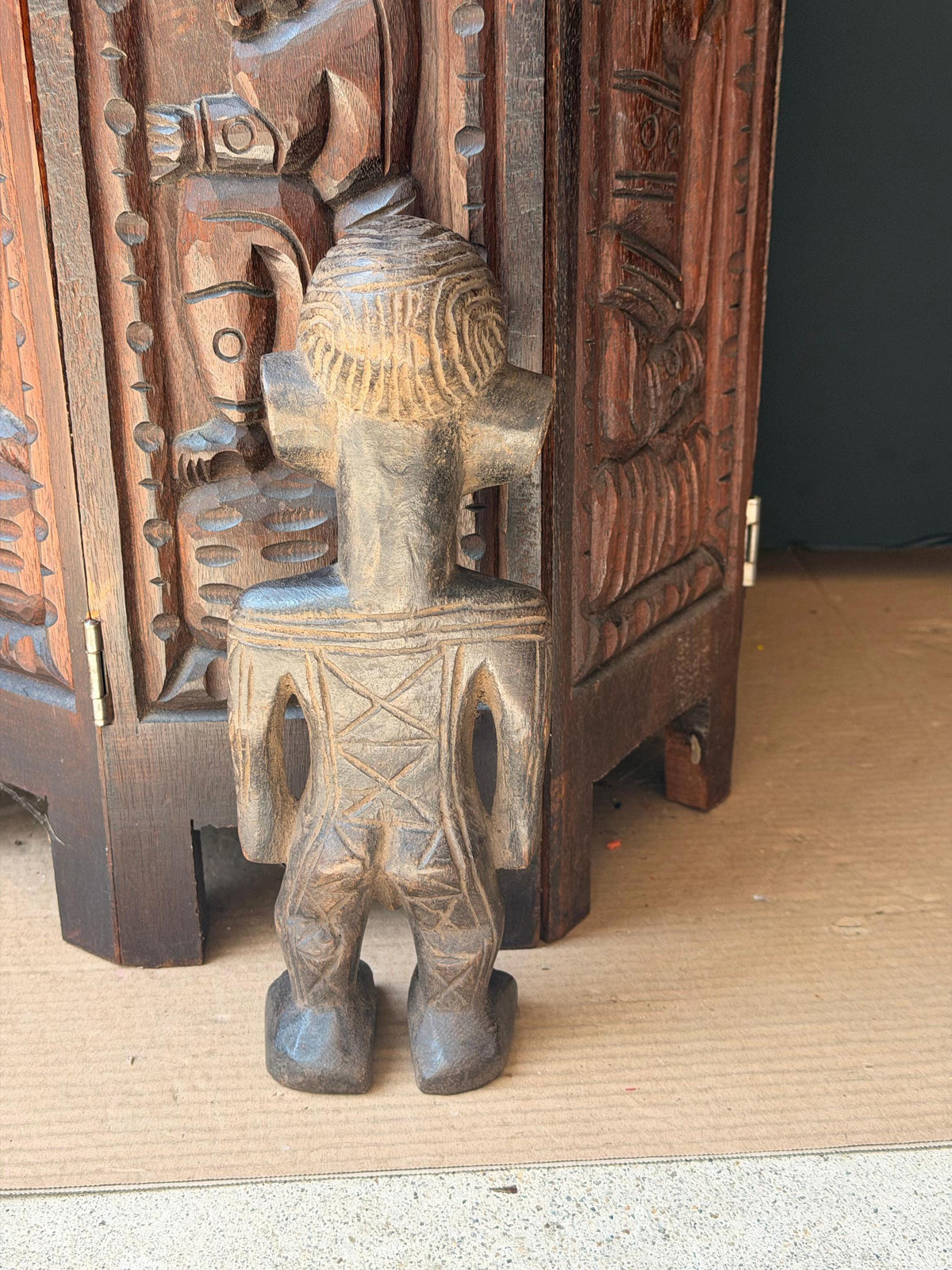 Vintage Mangbetu Hand Carved Wooden Figure Congo African Tribal Art 11"