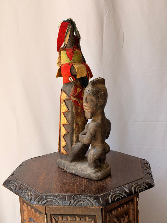 Vintage Teke Bateke Power Figure Wood Textile Tribal Art Congo 18.5"