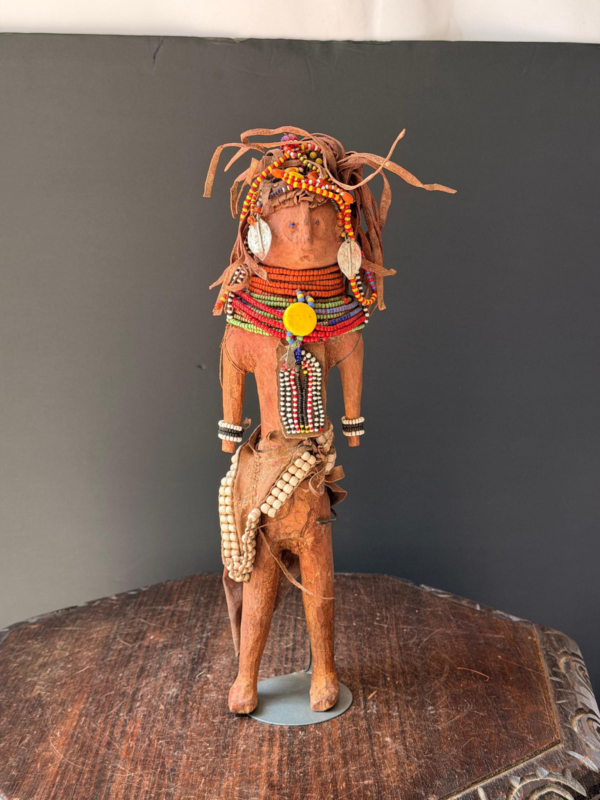 Vintage Turkana Beaded Wood Doll Figure Kenya East African Tribal Art 14"