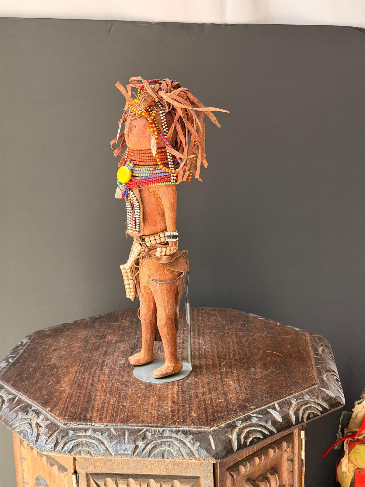 Vintage Turkana Beaded Wood Doll Figure Kenya East African Tribal Art 14"
