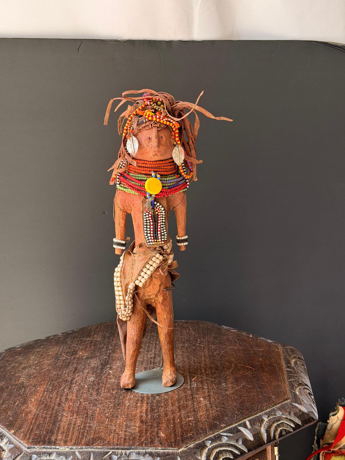 Vintage Turkana Beaded Wood Doll Figure Kenya East African Tribal Art 14"