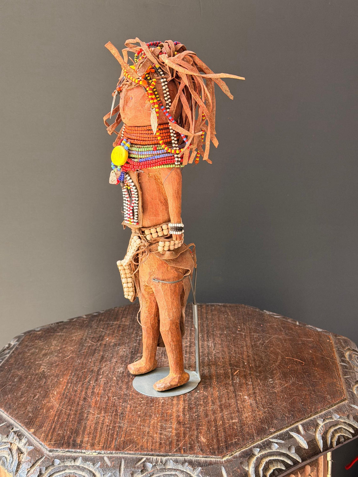 Vintage Turkana Beaded Wood Doll Figure Kenya East African Tribal Art 14"