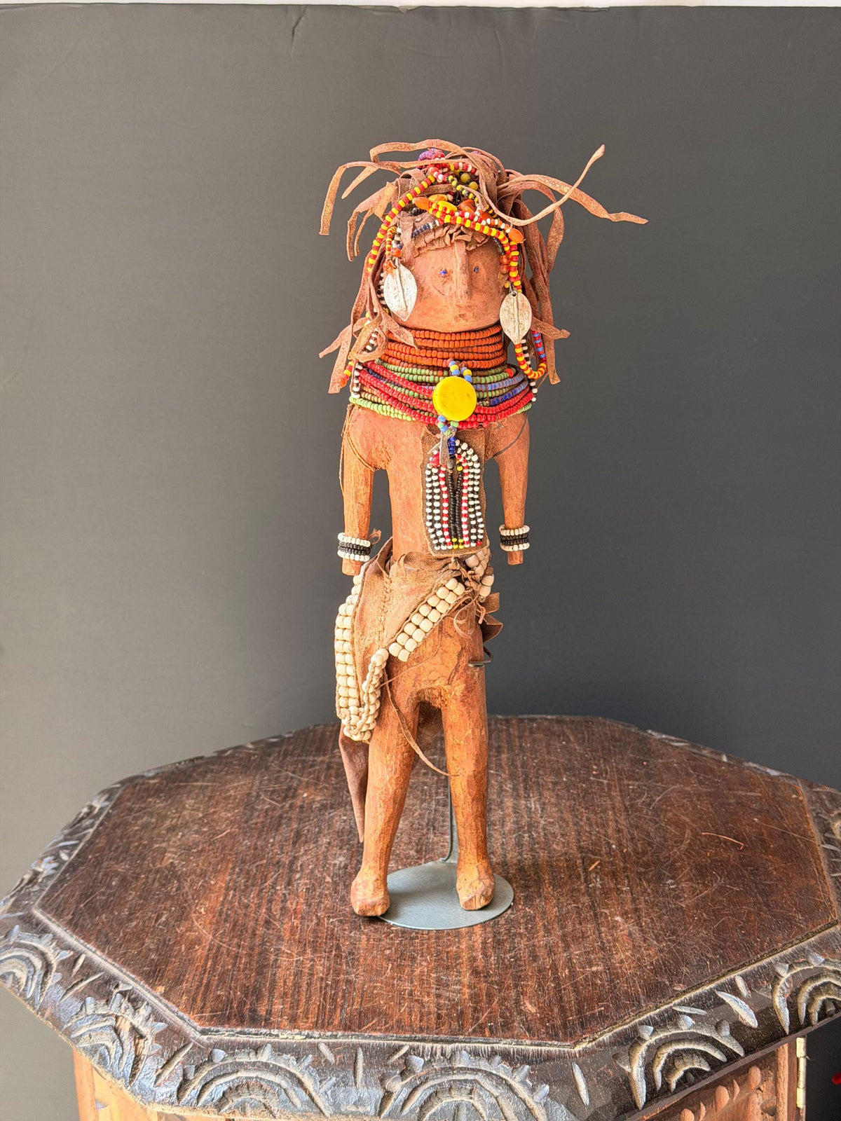 Vintage Turkana Beaded Wood Doll Figure Kenya East African Tribal Art 14"