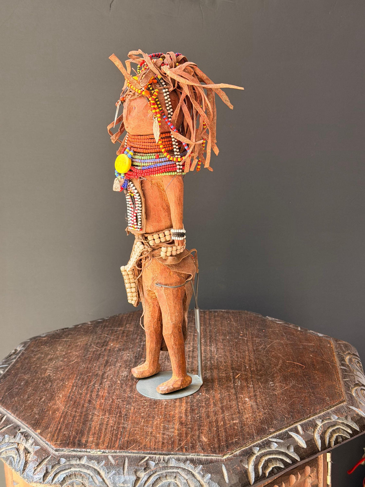 Vintage Turkana Beaded Wood Doll Figure Kenya East African Tribal Art 14"