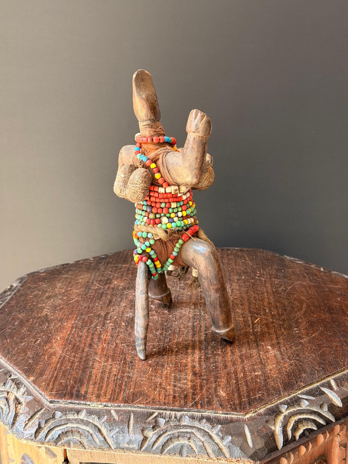 Vintage Namji Beaded Wood Figure Cameroon Tribal Art Fertility Doll 10"