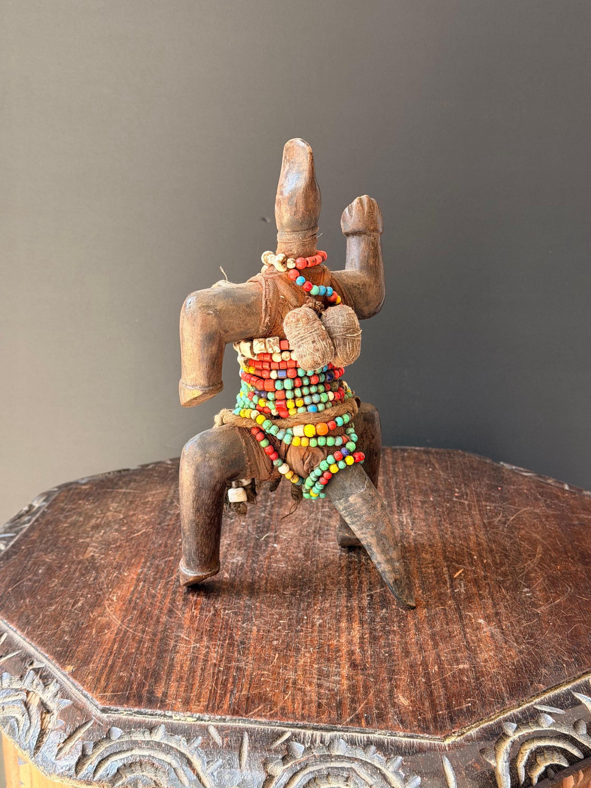 Vintage Namji Beaded Wood Figure Cameroon Tribal Art Fertility Doll 10"