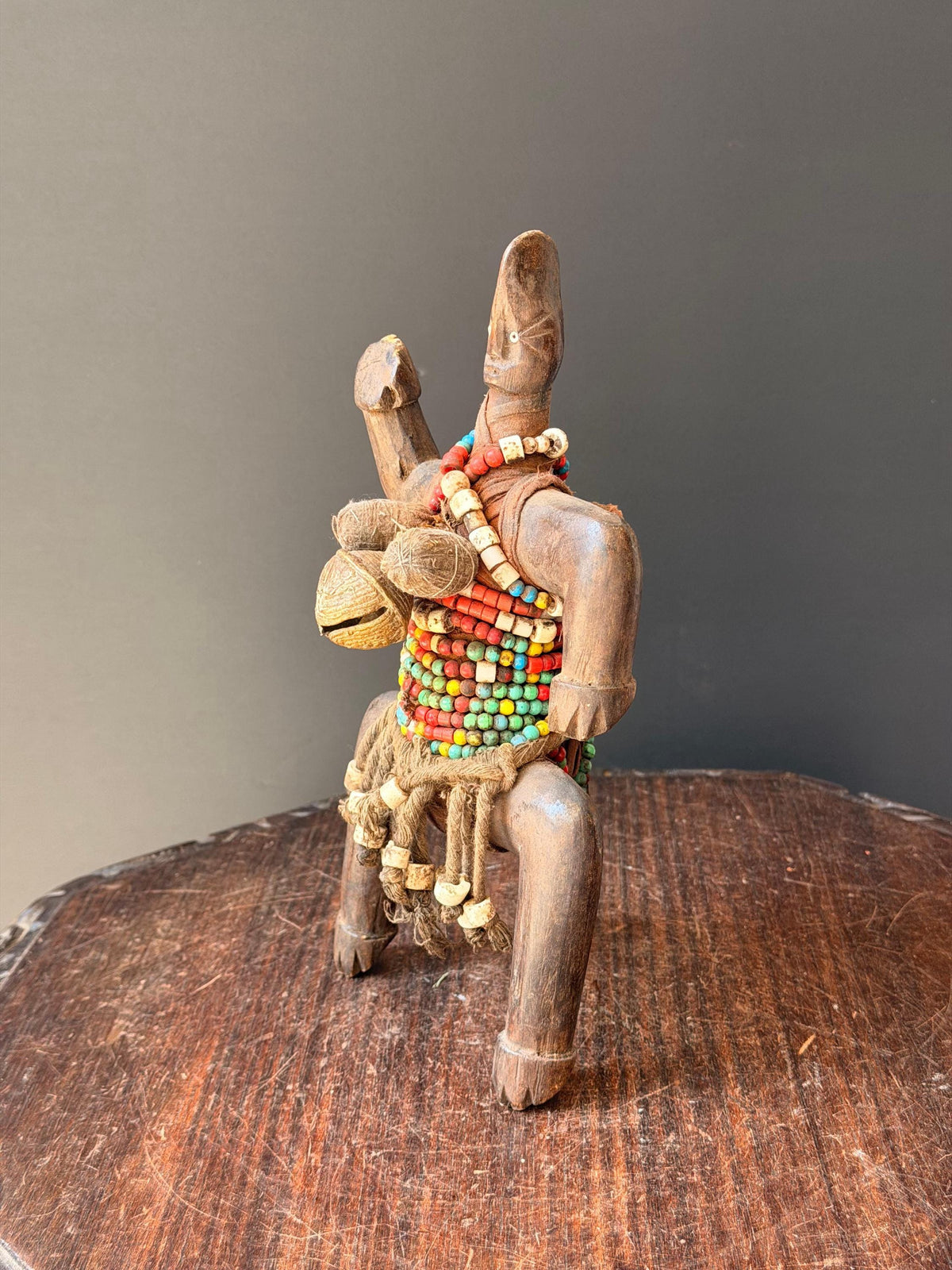 Vintage Namji Beaded Wood Figure Cameroon Tribal Art Fertility Doll 10"