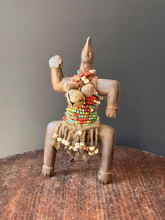 Vintage Namji Beaded Wood Figure Cameroon Tribal Art Fertility Doll 10"