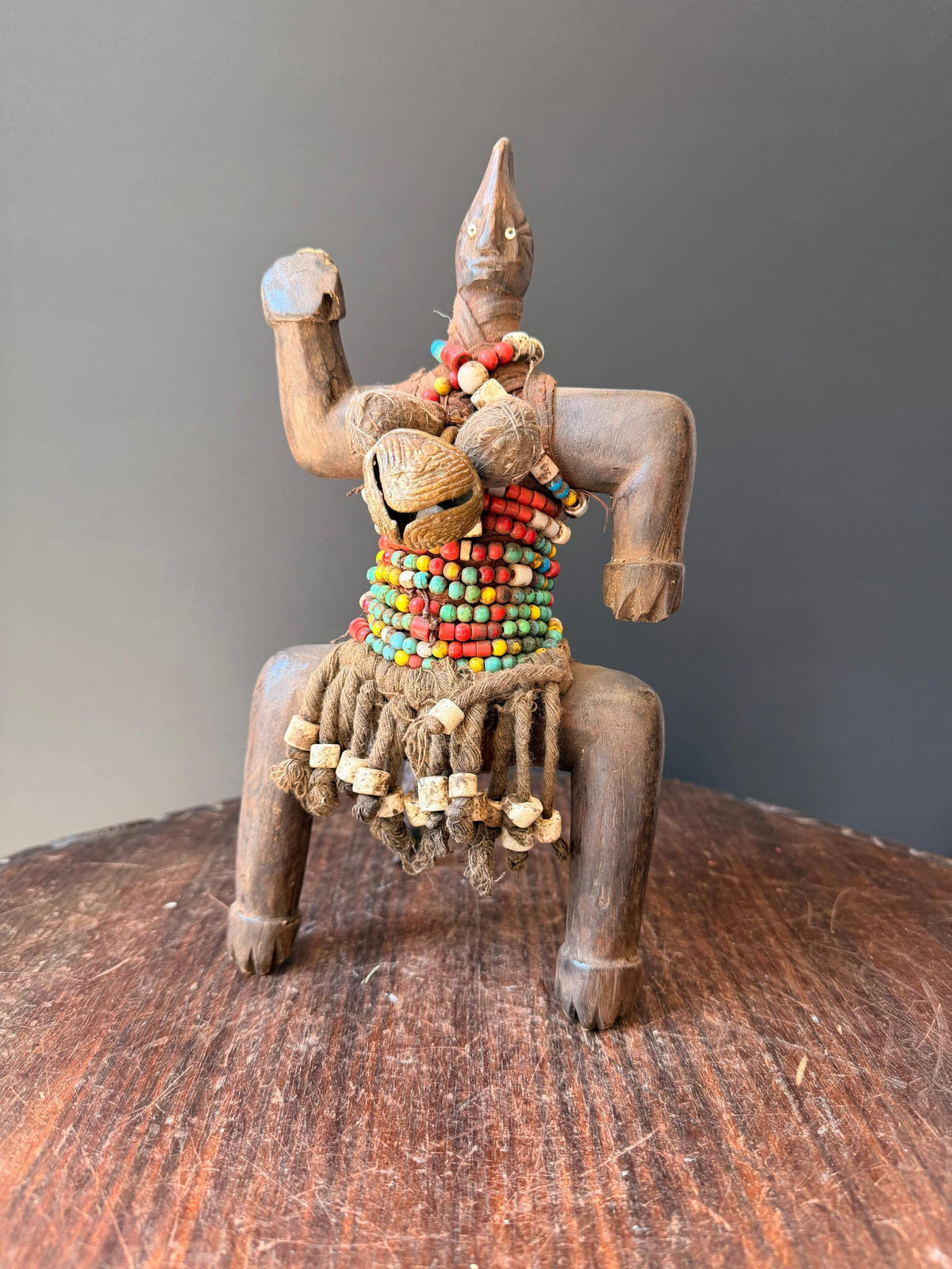 Vintage Namji Beaded Wood Figure Cameroon Tribal Art Fertility Doll 10"