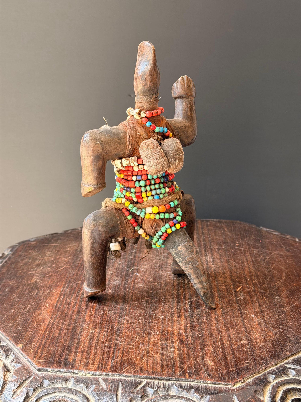 Vintage Namji Beaded Wood Figure Cameroon Tribal Art Fertility Doll 10"