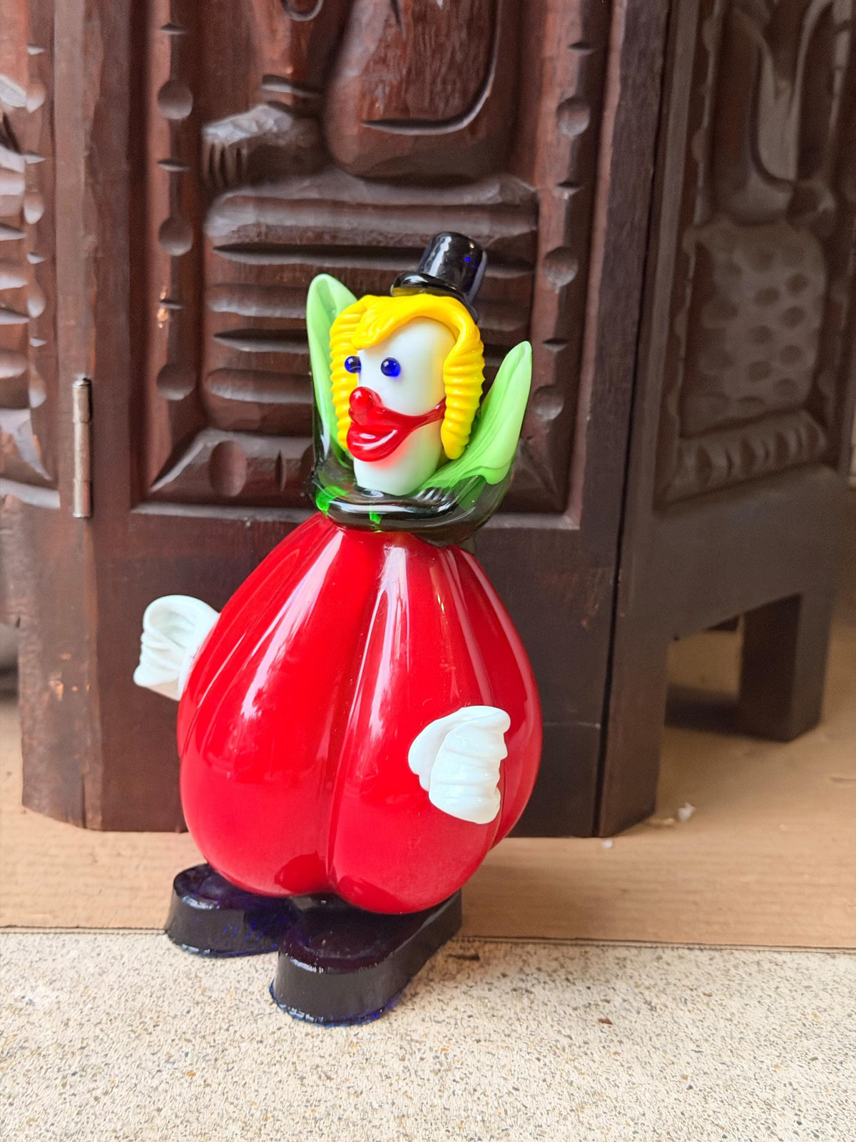 Vintage Murano Italian Art Glass Clown Figurine 7.5" Red Venetian Sculpture