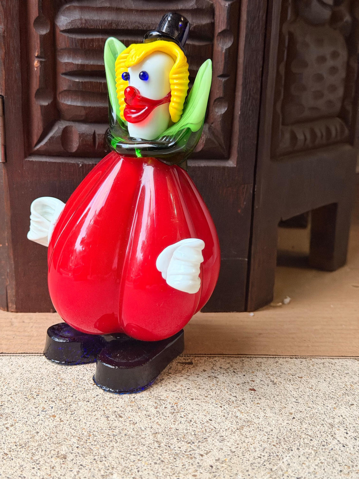 Vintage Murano Italian Art Glass Clown Figurine 7.5" Red Venetian Sculpture