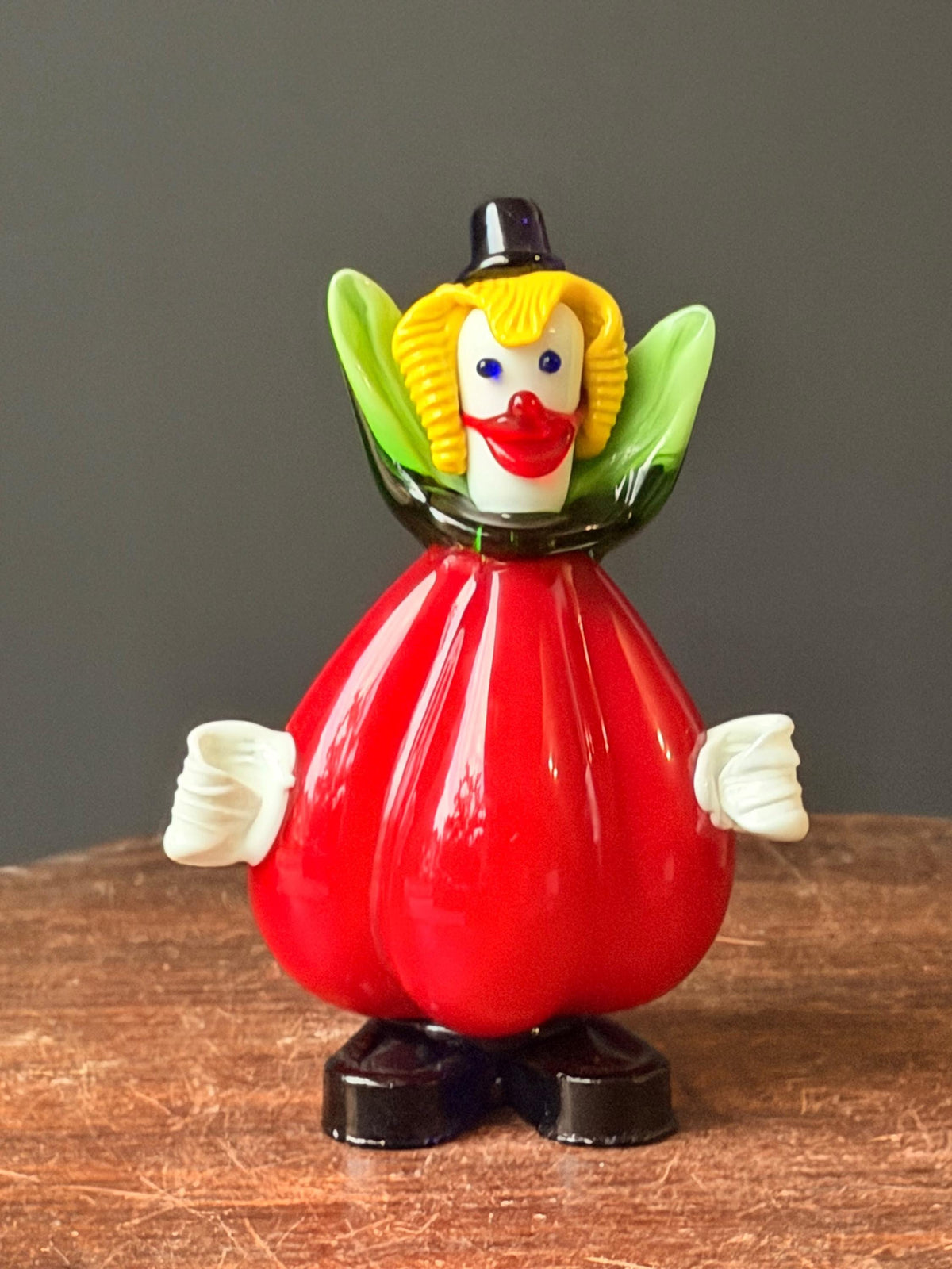 Vintage Murano Italian Art Glass Clown Figurine 7.5" Red Venetian Sculpture