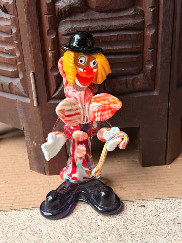 Vintage Murano Italian Art Glass Clown Figurine 7" Venetian Cane Sculpture