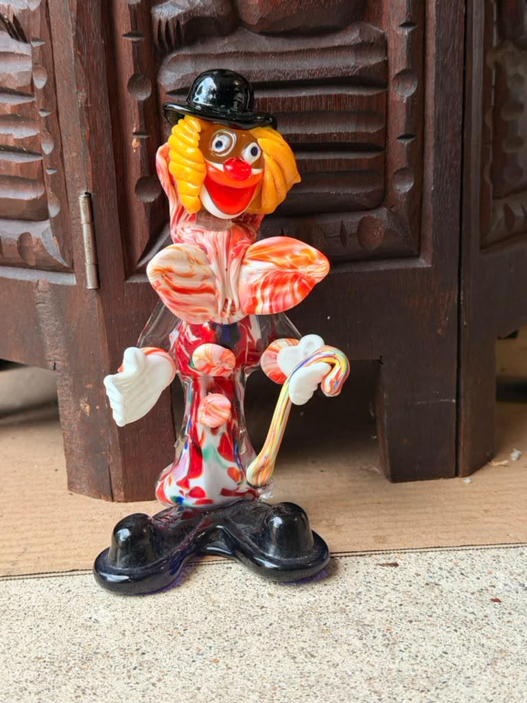 Vintage Murano Italian Art Glass Clown Figurine 7" Venetian Cane Sculpture