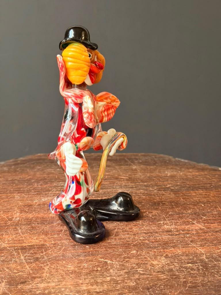 Vintage Murano Italian Art Glass Clown Figurine 7" Venetian Cane Sculpture