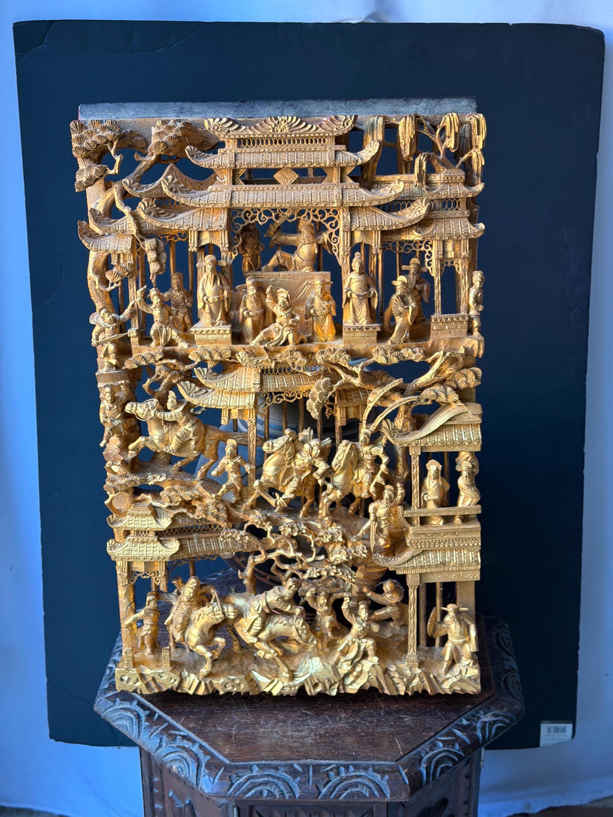 Vintage Giltwood Architectural Wall Panel Relief Carving Narrative Plaque 25"