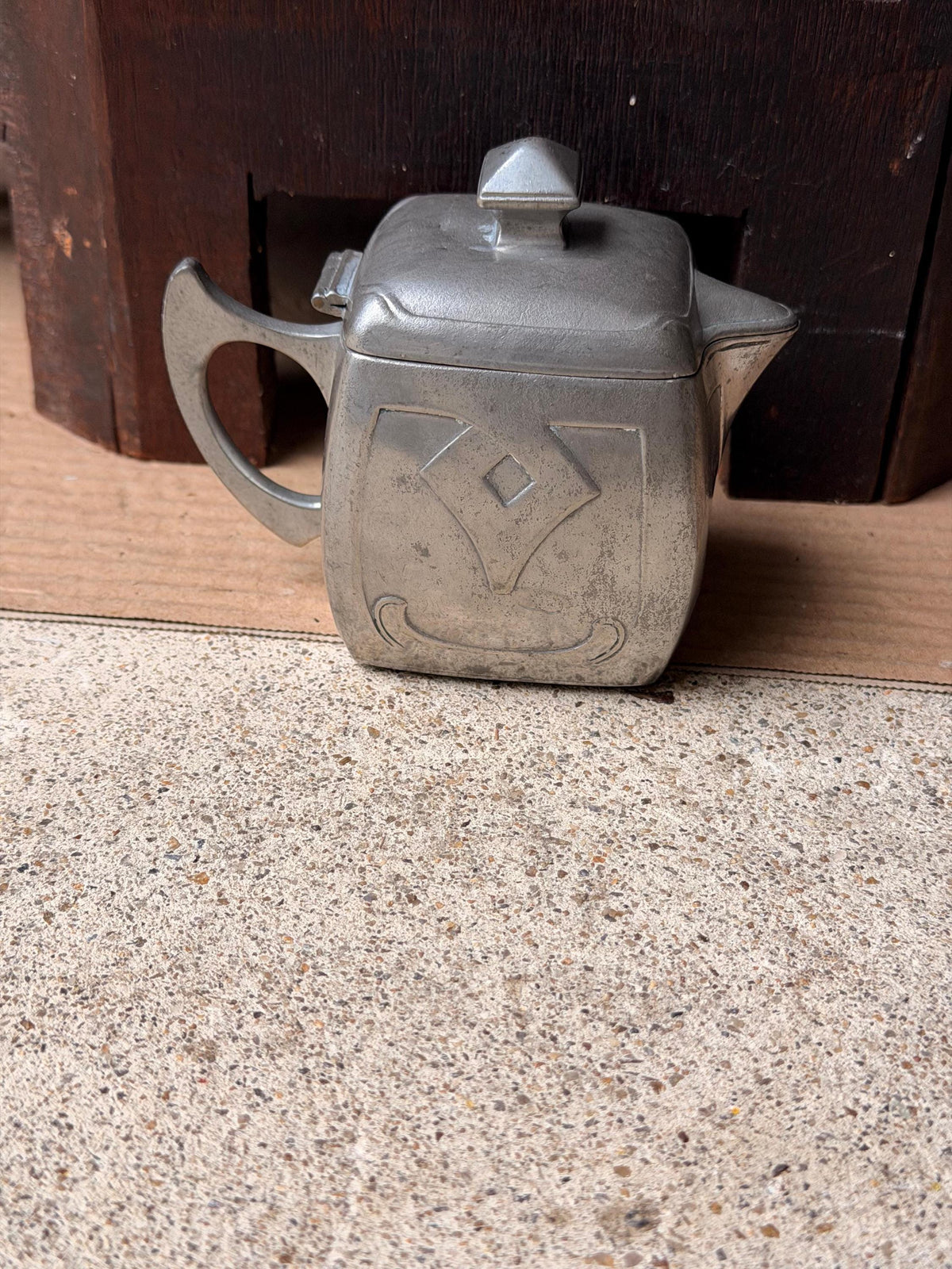 Antique Jugendstil Pewter Cream Pitcher Hinged Lid Eduard Hueck Art Nouveau