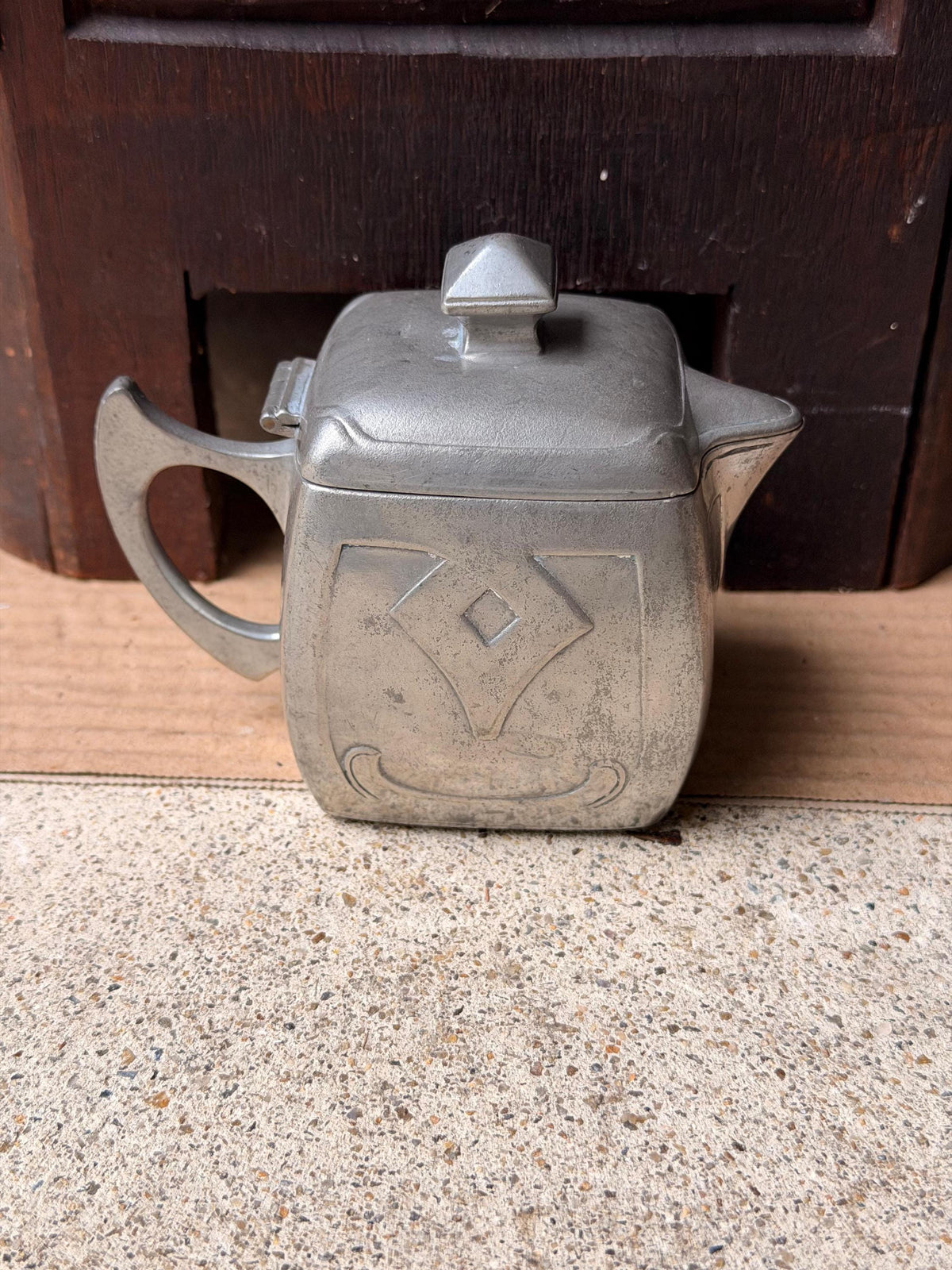 Antique Jugendstil Pewter Cream Pitcher Hinged Lid Eduard Hueck Art Nouveau