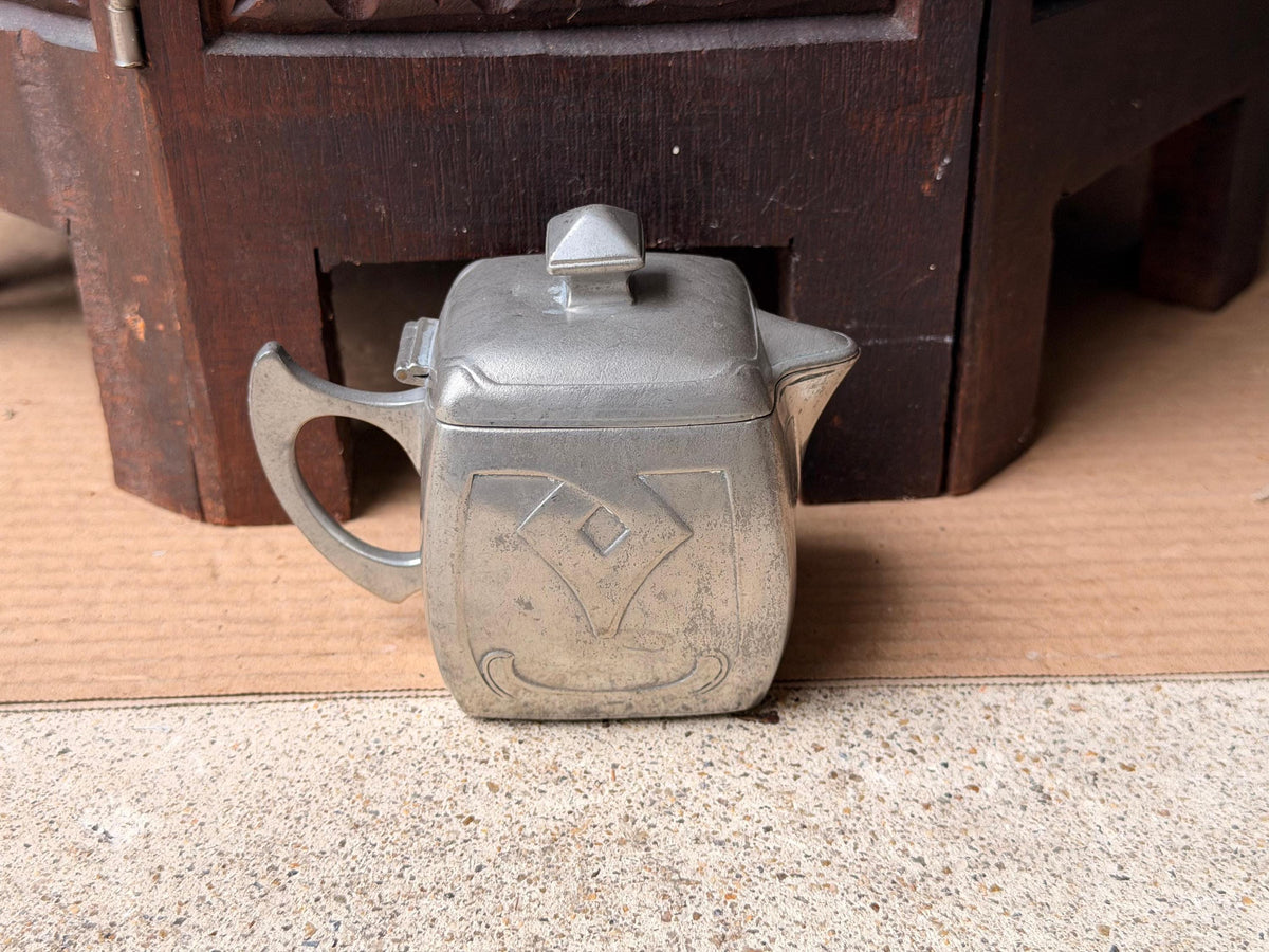 Antique Jugendstil Pewter Cream Pitcher Hinged Lid Eduard Hueck Art Nouveau