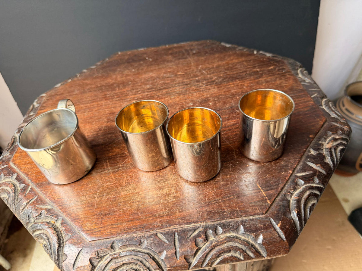 Vintage Silverplate Drinking Set Oneida Baby Cup German Gilt Shot Cups