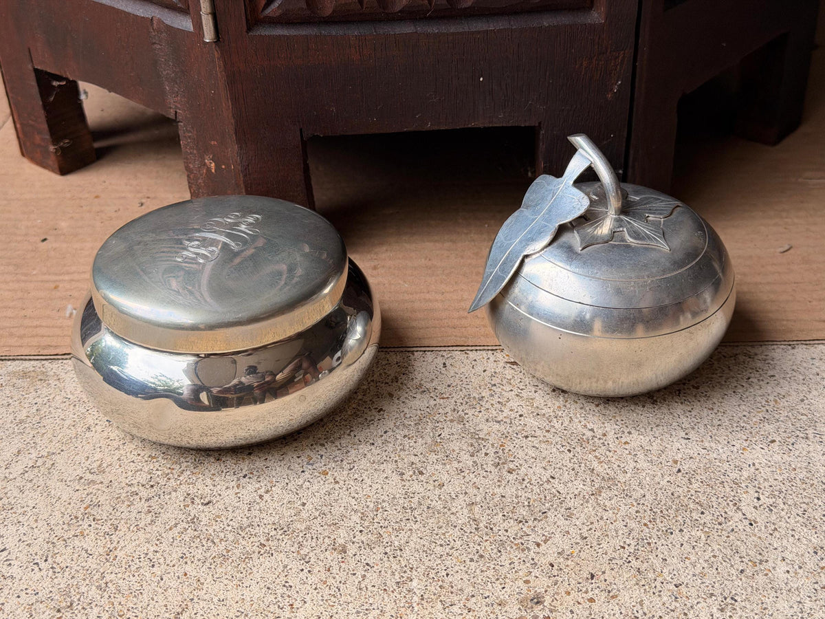 Vintage Pewter Box Set Kirk Stieff Monogram Indonesian Apple Trinket Dish