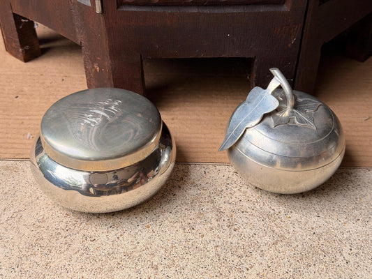 Vintage Pewter Box Set Kirk Stieff Monogram Indonesian Apple Trinket Dish