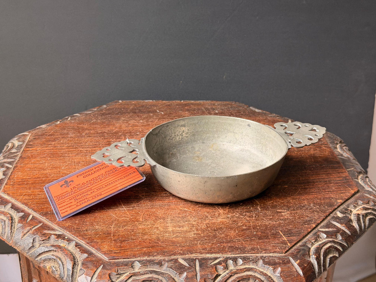 Antique 18thC French Pewter Porringer Ecuelle Pierced Ear Bowl c1750 11in