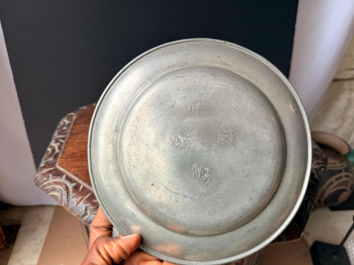 Antique 18thC German Pewter Plate Remig 1791 Angel Touchmarks Dish 8.8in