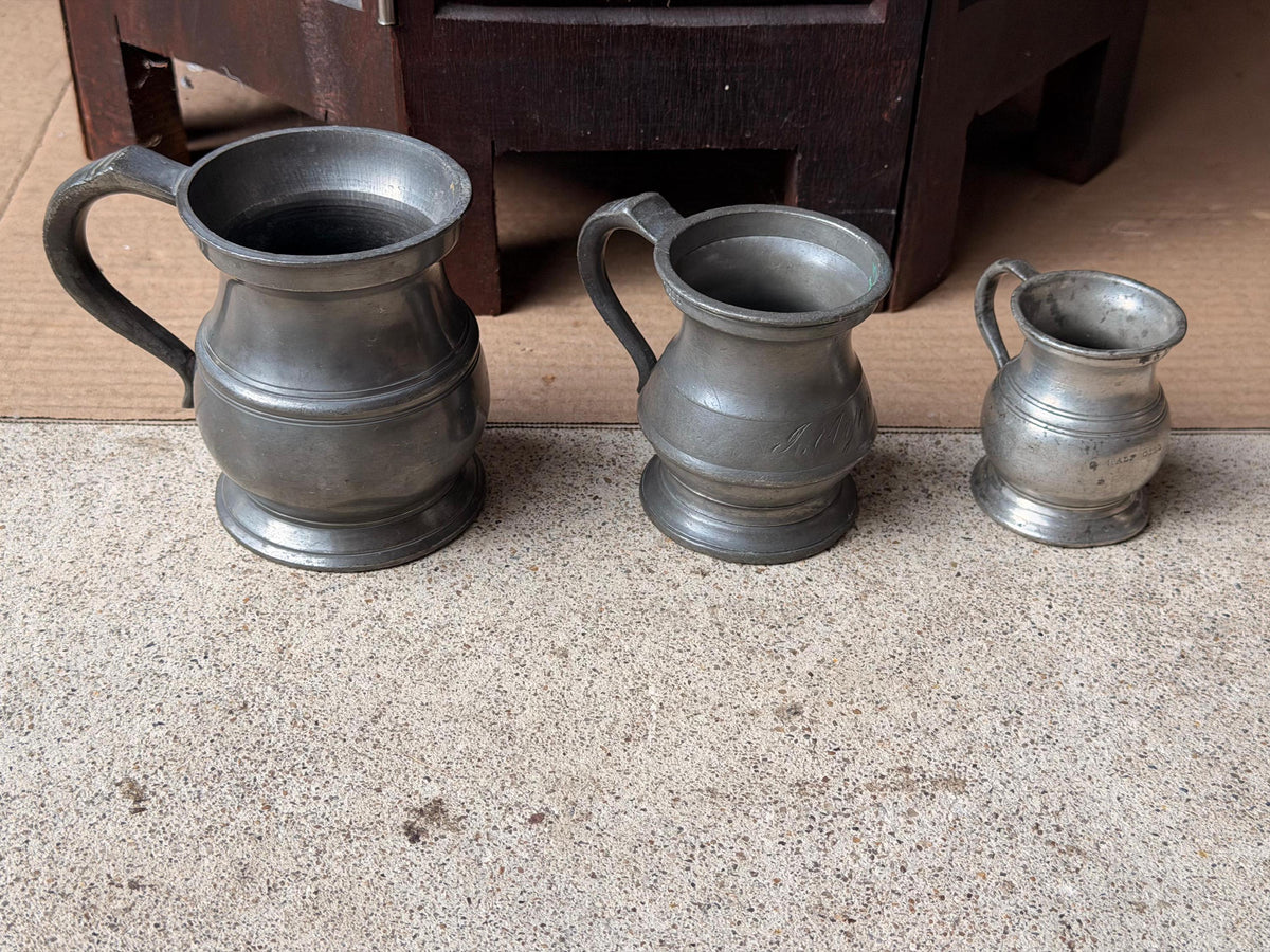 Antique Pewter Tavern Measures Set Gaskell Chambers Birmingham English Gill