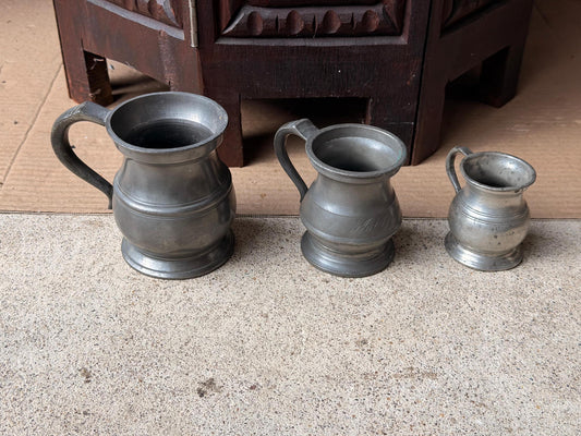 Antique Pewter Tavern Measures Set Gaskell Chambers Birmingham English Gill