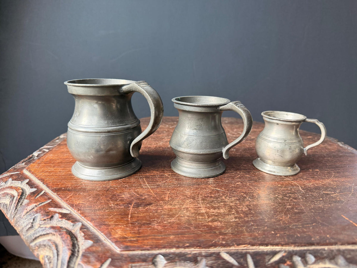 Antique Pewter Tavern Measures Set Gaskell Chambers Birmingham English Gill