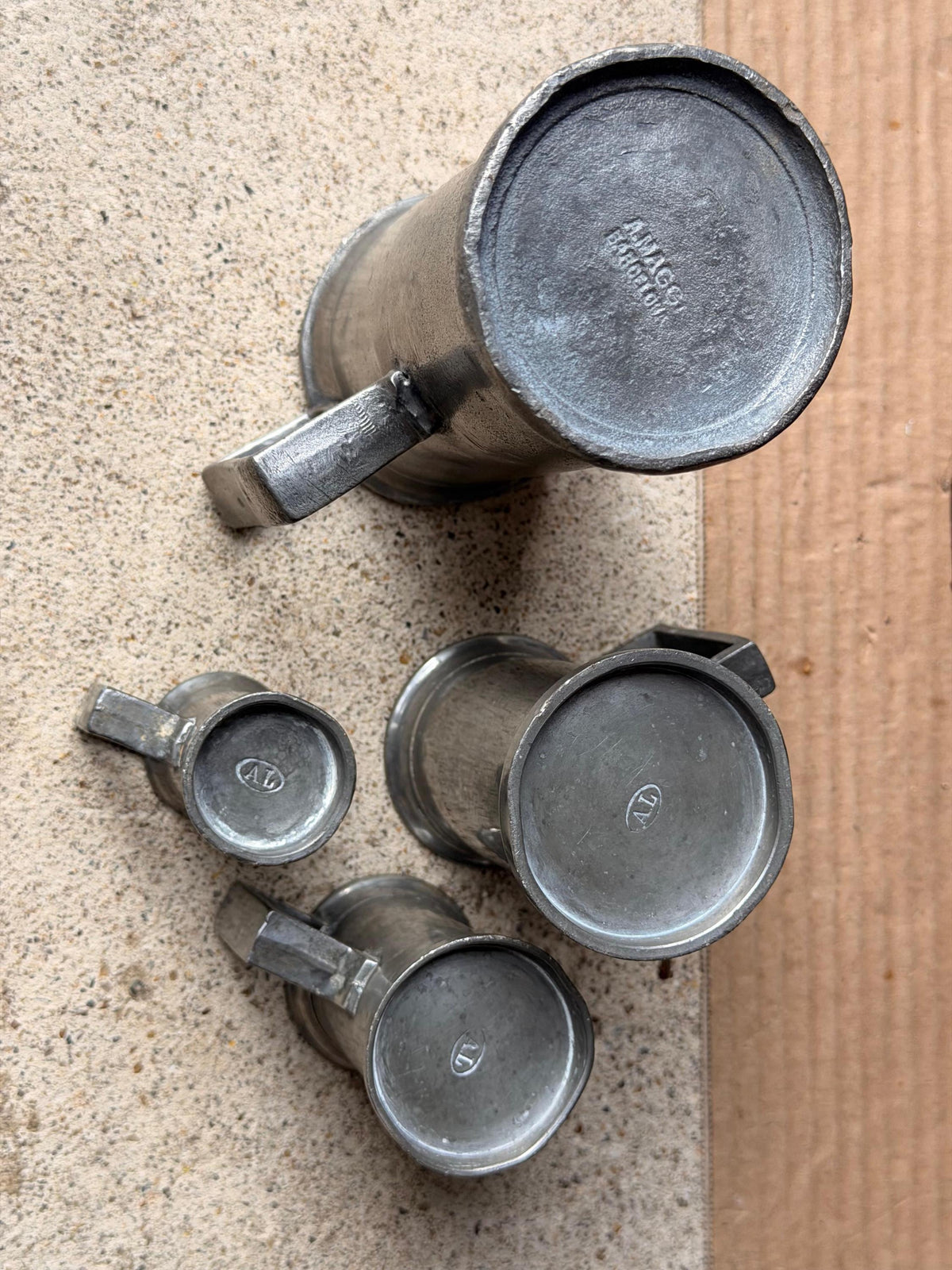 Vintage Pewter Liquid Measures Set A Maggi Barcelona Spanish Metalware
