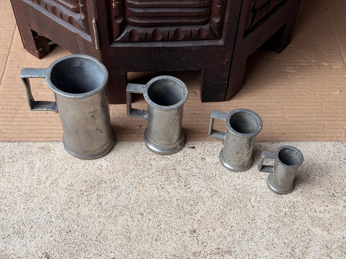 Vintage Pewter Liquid Measures Set A Maggi Barcelona Spanish Metalware