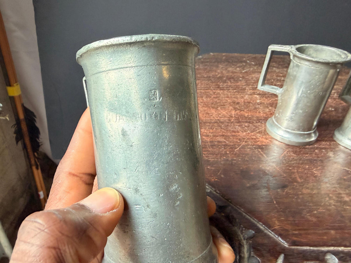 Vintage Pewter Liquid Measures Set A Maggi Barcelona Spanish Metalware