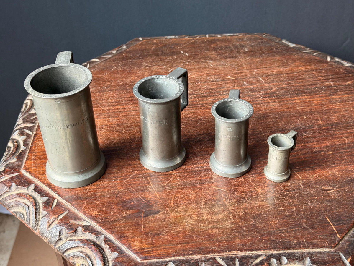 Vintage French Pewter Measuring Cups Set 4 Graduated Measures Decilitre
