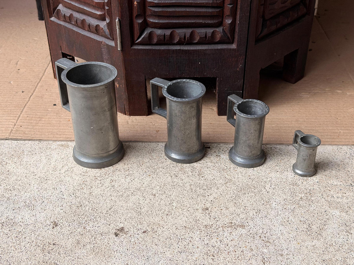 Vintage French Pewter Measuring Cups Set 4 Graduated Measures Decilitre