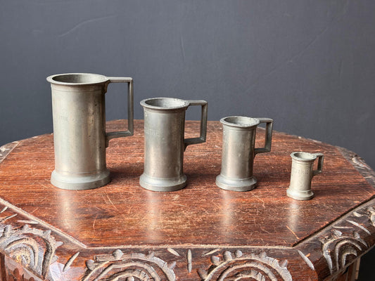Vintage French Pewter Measuring Cups Set 4 Graduated Measures Decilitre