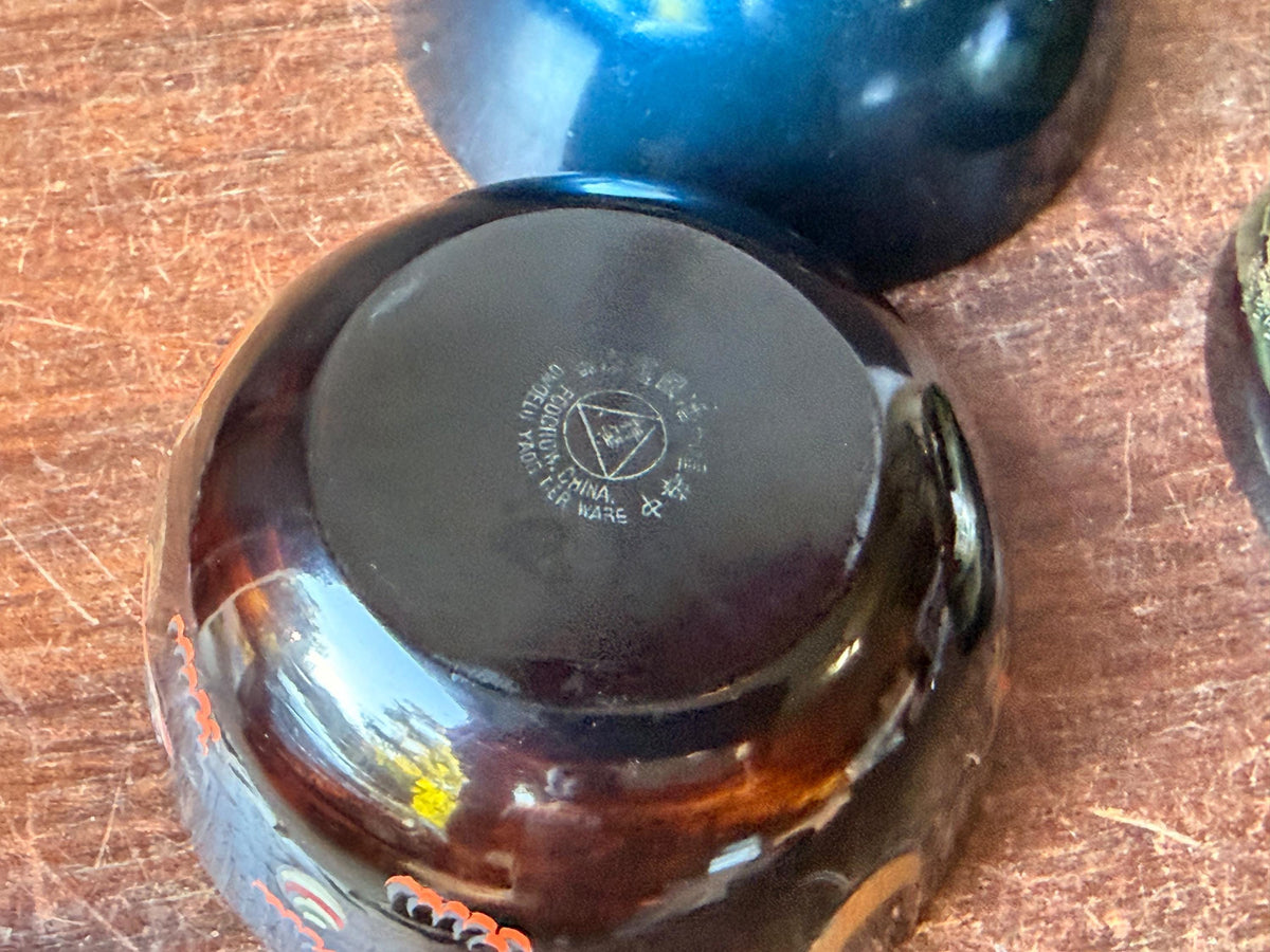 Vintage Foochow Lacquer Bowl Set 3 Chinese Goldfish Dragon Landscape 4.5