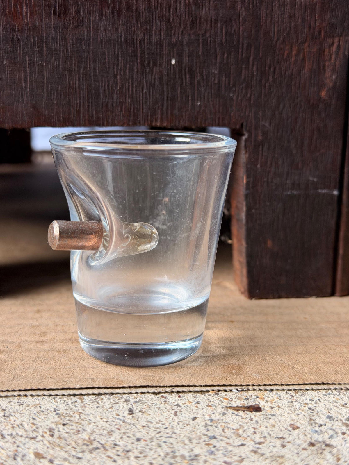 Real Bullet Embedded Shot Glass Handcrafted Heavy Glassware Barware 2.4 in